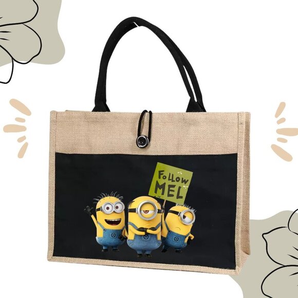 Custom Canvas Tote Bag, Large Size - Minion #2 - Cream Tote or Black Tote - Picture 2 of 16